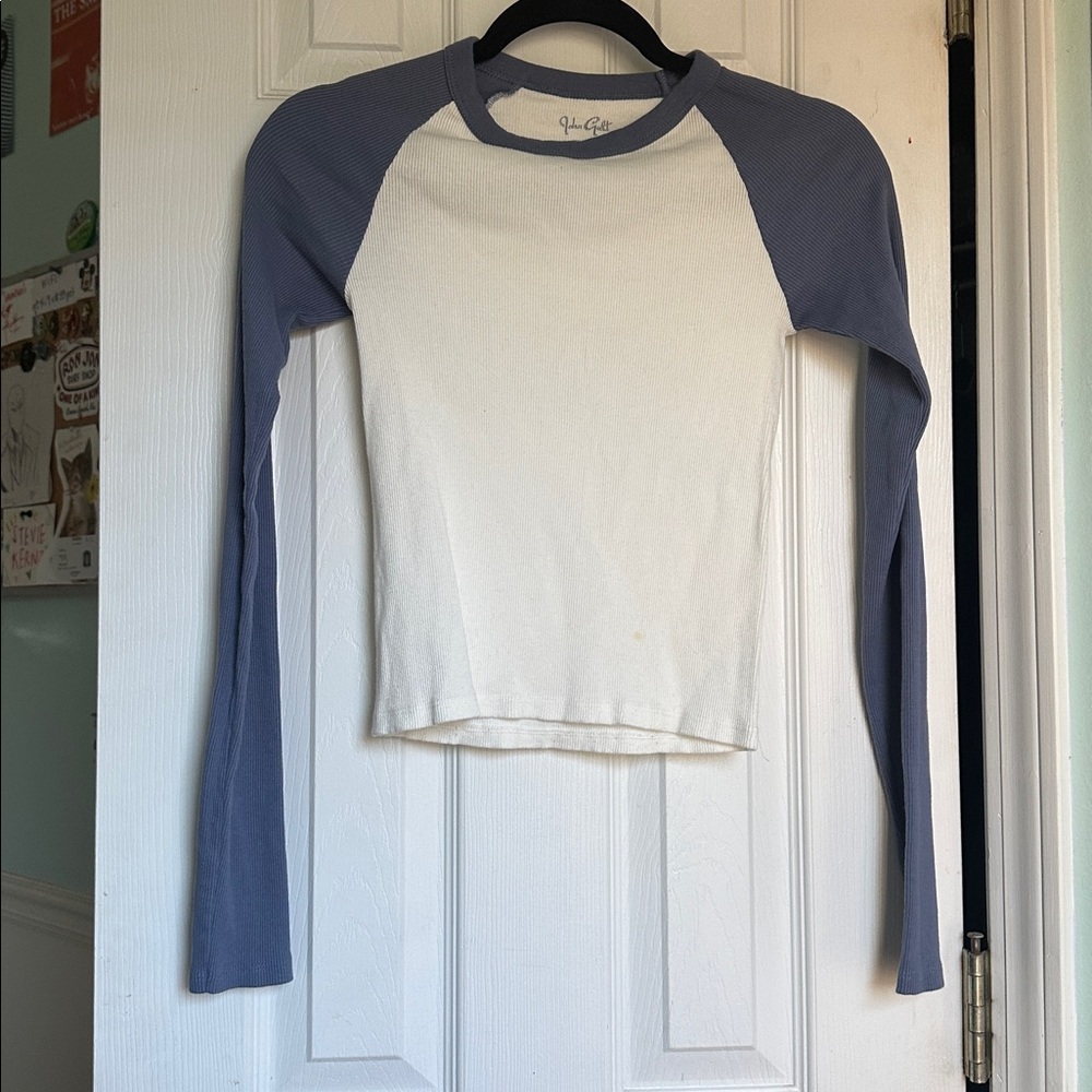 Brandy Melville White Blue Long Sleeve Top